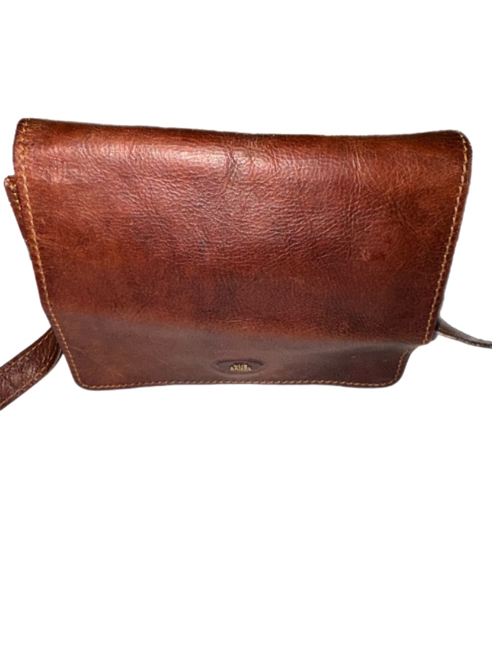Vintage The Bridge Italian Cognac Leather Crossbody Bag Flap Saddle Purse
